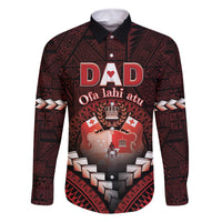 Personalised Tonga Happy Father's Day Family Matching Mermaid Dress and Hawaiian Shirt Ofa Lahi Atu Dad Polynesian Tribal LT05 Dad's Shirt - Long Sleeve Red - Polynesian Pride