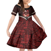 Personalised Tonga Happy Father's Day Family Matching Off The Shoulder Long Sleeve Dress and Hawaiian Shirt Ofa Lahi Atu Dad Polynesian Tribal LT05 Daughter's Dress Red - Polynesian Pride