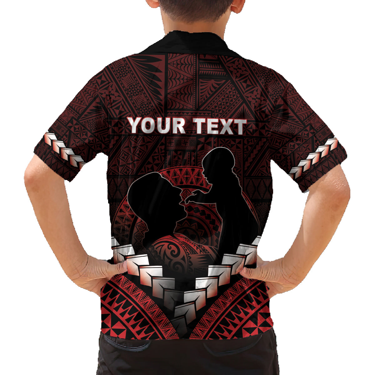 Personalised Tonga Happy Father's Day Family Matching Off Shoulder Short Dress and Hawaiian Shirt Ofa Lahi Atu Dad Polynesian Tribal LT05 - Polynesian Pride