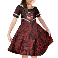 Personalised Tonga Happy Father's Day Family Matching Short Sleeve Bodycon Dress and Hawaiian Shirt Ofa Lahi Atu Dad Polynesian Tribal LT05 Daughter's Dress Red - Polynesian Pride