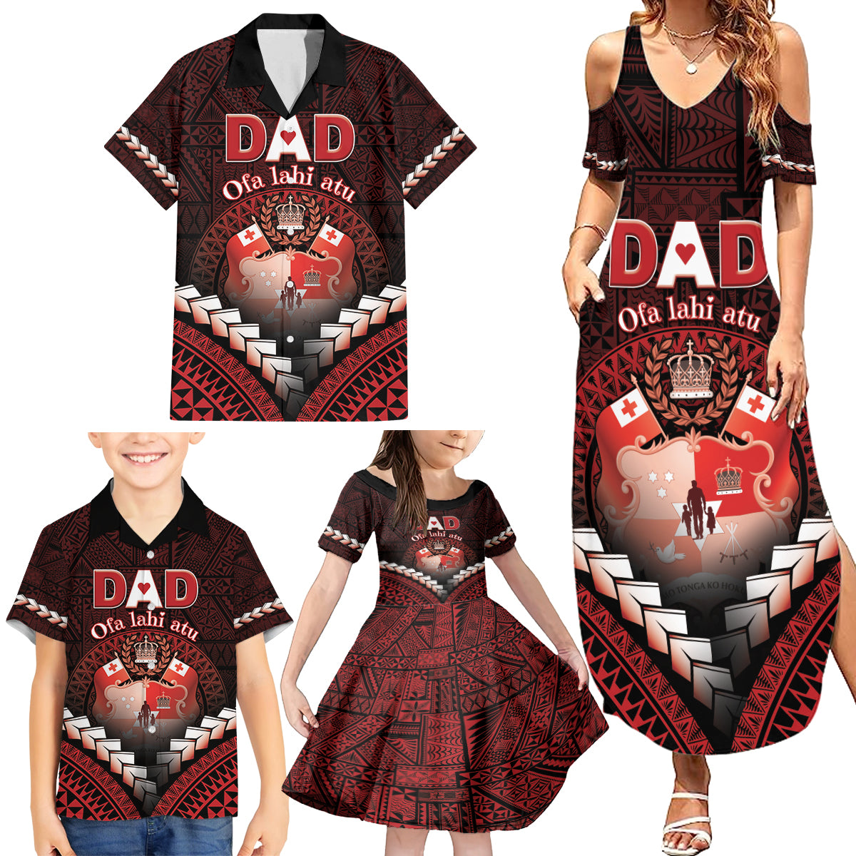 Personalised Tonga Happy Father's Day Family Matching Summer Maxi Dress and Hawaiian Shirt Ofa Lahi Atu Dad Polynesian Tribal LT05 - Polynesian Pride