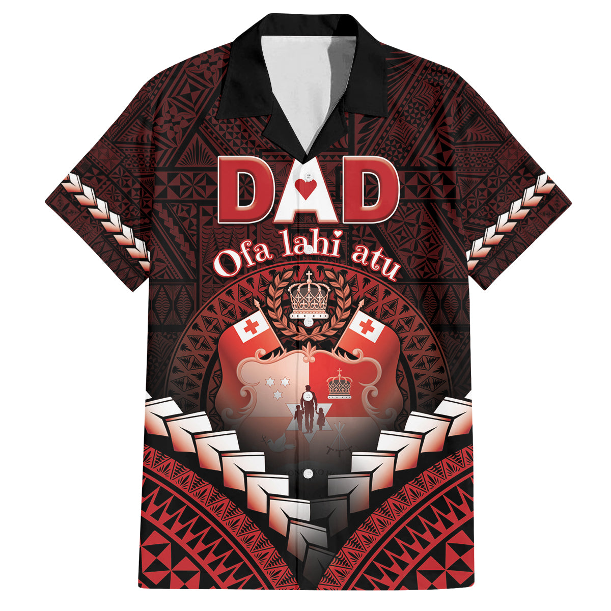 Personalised Tonga Happy Father's Day Family Matching Summer Maxi Dress and Hawaiian Shirt Ofa Lahi Atu Dad Polynesian Tribal LT05 Dad's Shirt - Short Sleeve Red - Polynesian Pride