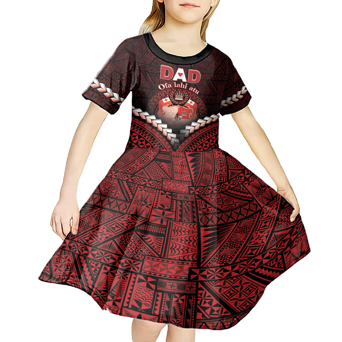 Personalised Tonga Happy Father's Day Kid Short Sleeve Dress Ofa Lahi Atu Dad Polynesian Tribal LT05 - Polynesian Pride