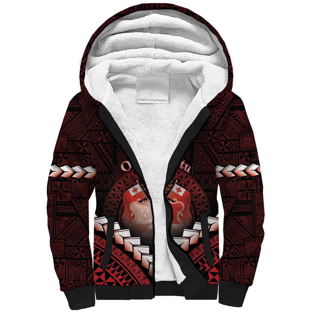 Personalised Tonga Happy Father's Day Sherpa Hoodie Ofa Lahi Atu Dad Polynesian Tribal LT05 Unisex Red - Polynesian Pride