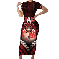 Personalised Tonga Happy Father's Day Short Sleeve Bodycon Dress Ofa Lahi Atu Dad Polynesian Tribal LT05 Long Dress Red - Polynesian Pride