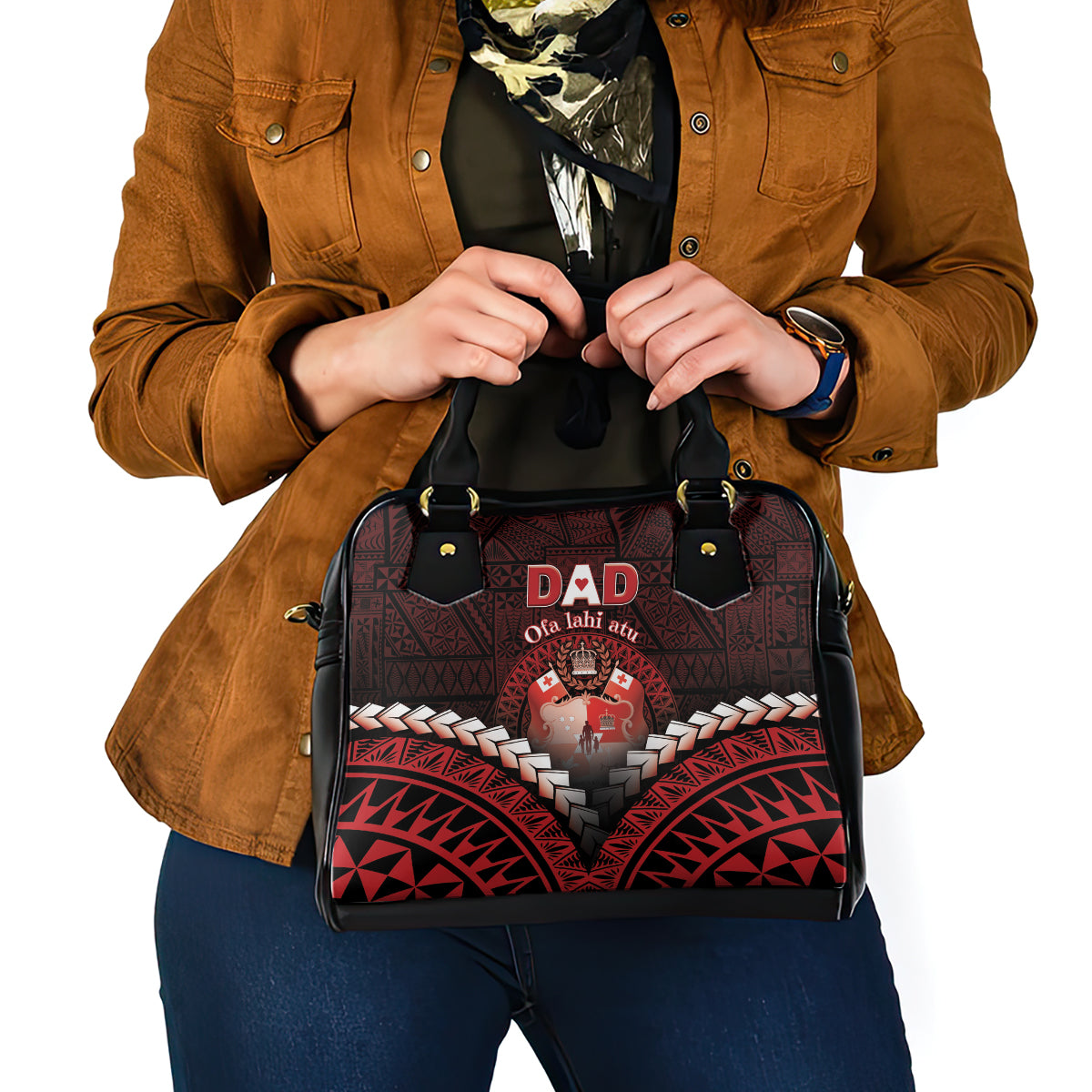 Tonga Happy Father's Day Shoulder Handbag Ofa Lahi Atu Dad Polynesian Tribal