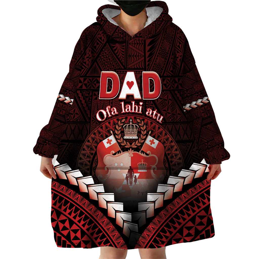 Personalised Tonga Happy Father's Day Wearable Blanket Hoodie Ofa Lahi Atu Dad Polynesian Tribal LT05 - Polynesian Pride