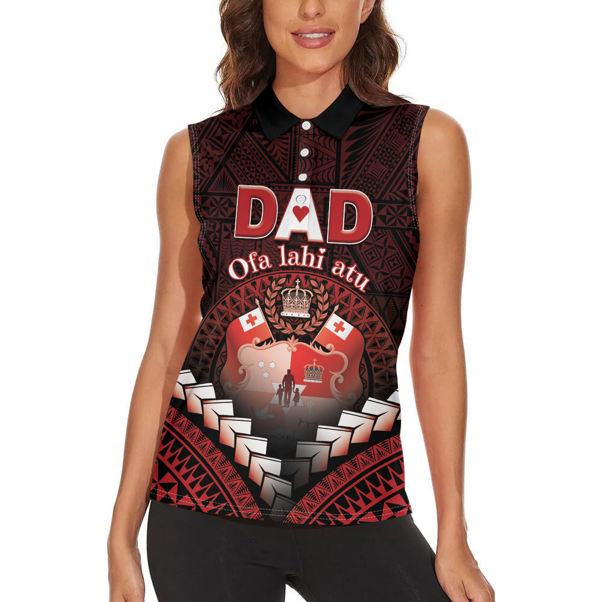 Personalised Tonga Happy Father's Day Women Sleeveless Polo Shirt Ofa Lahi Atu Dad Polynesian Tribal LT05 - Polynesian Pride