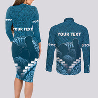 Personalised Fiji Happy Father's Day Couples Matching Long Sleeve Bodycon Dress and Long Sleeve Button Shirt Au Lomani Iko Dad Polynesian Tribal LT05 - Polynesian Pride