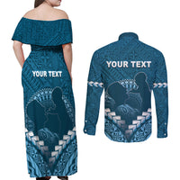 Personalised Fiji Happy Father's Day Couples Matching Off Shoulder Maxi Dress and Long Sleeve Button Shirt Au Lomani Iko Dad Polynesian Tribal LT05 - Polynesian Pride