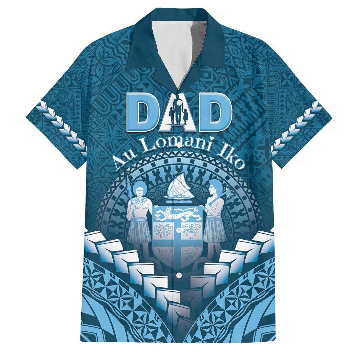 Personalised Fiji Happy Father's Day Family Matching Off Shoulder Maxi Dress and Hawaiian Shirt Au Lomani Iko Dad Polynesian Tribal