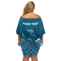 Personalised Fiji Happy Father's Day Family Matching Off Shoulder Short Dress and Hawaiian Shirt Au Lomani Iko Dad Polynesian Tribal