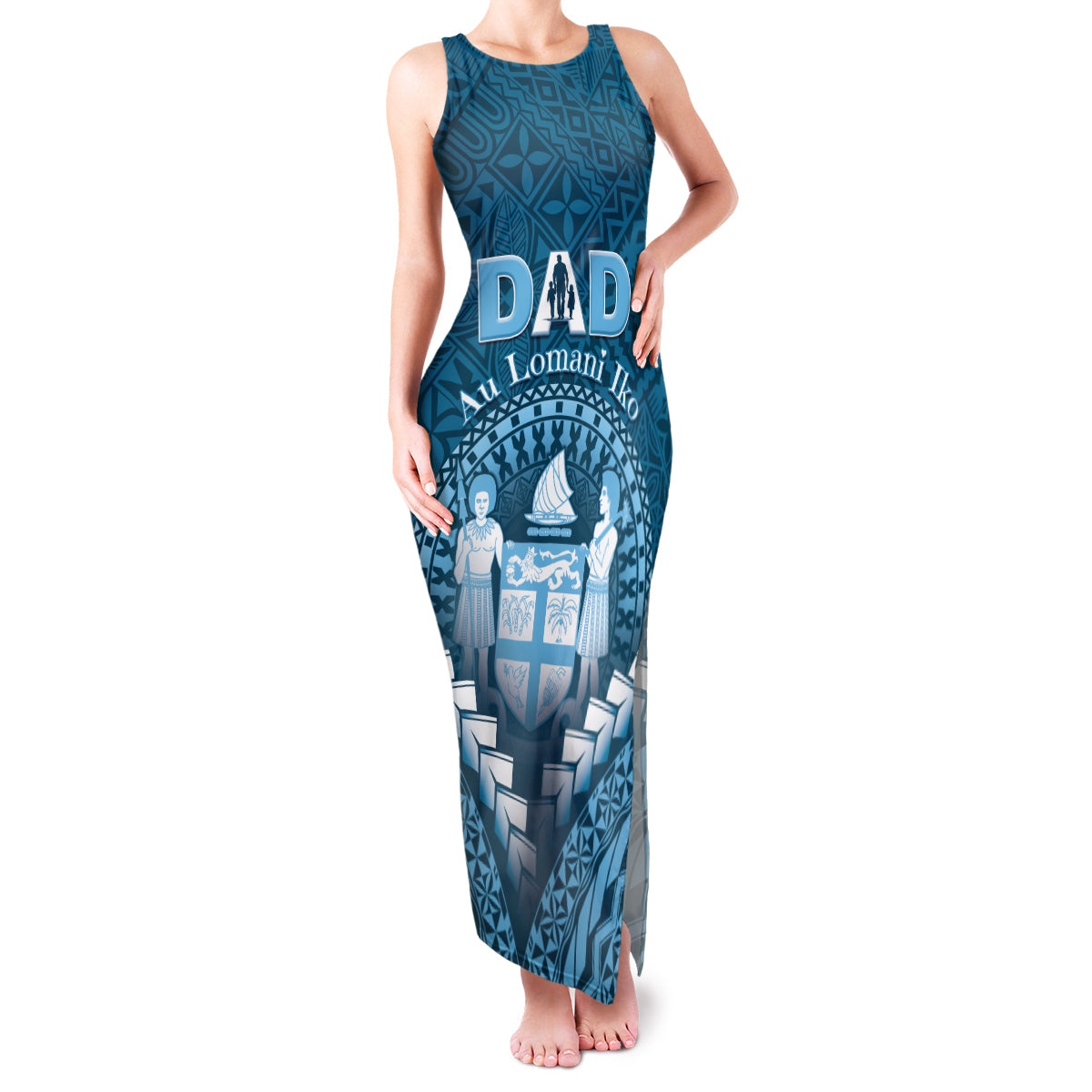 Personalised Fiji Happy Father's Day Family Matching Tank Maxi Dress and Hawaiian Shirt Au Lomani Iko Dad Polynesian Tribal