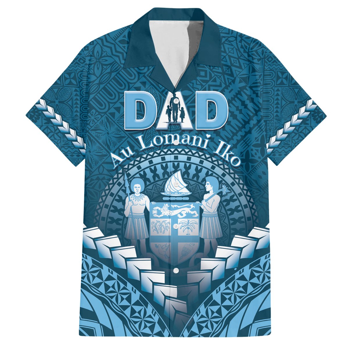 Personalised Fiji Happy Father's Day Hawaiian Shirt Au Lomani Iko Dad Polynesian Tribal LT05 Blue - Polynesian Pride