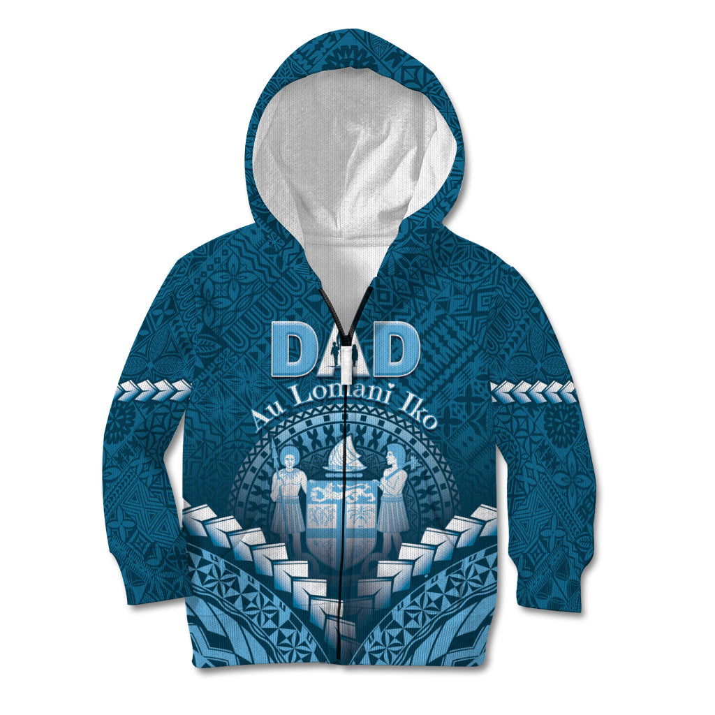 Personalised Fiji Happy Father's Day Kid Hoodie Au Lomani Iko Dad Polynesian Tribal LT05 Zip Hoodie Blue - Polynesian Pride