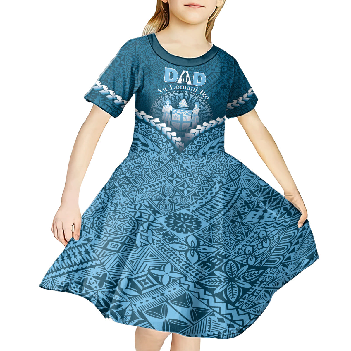 Personalised Fiji Happy Father's Day Kid Short Sleeve Dress Au Lomani Iko Dad Polynesian Tribal LT05 - Polynesian Pride