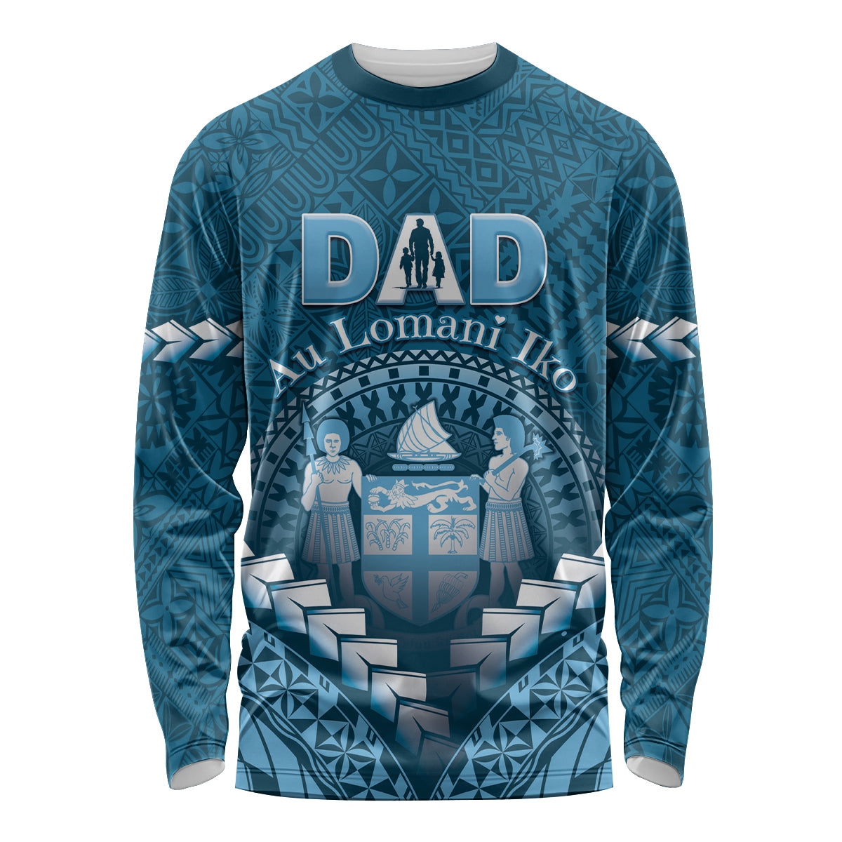 Personalised Fiji Happy Father's Day Long Sleeve Shirt Au Lomani Iko Dad Polynesian Tribal LT05 Unisex Blue - Polynesian Pride
