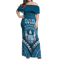 Personalised Fiji Happy Father's Day Off Shoulder Maxi Dress Au Lomani Iko Dad Polynesian Tribal LT05 Women Blue - Polynesian Pride