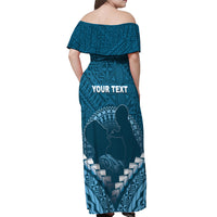 Personalised Fiji Happy Father's Day Off Shoulder Maxi Dress Au Lomani Iko Dad Polynesian Tribal LT05 - Polynesian Pride