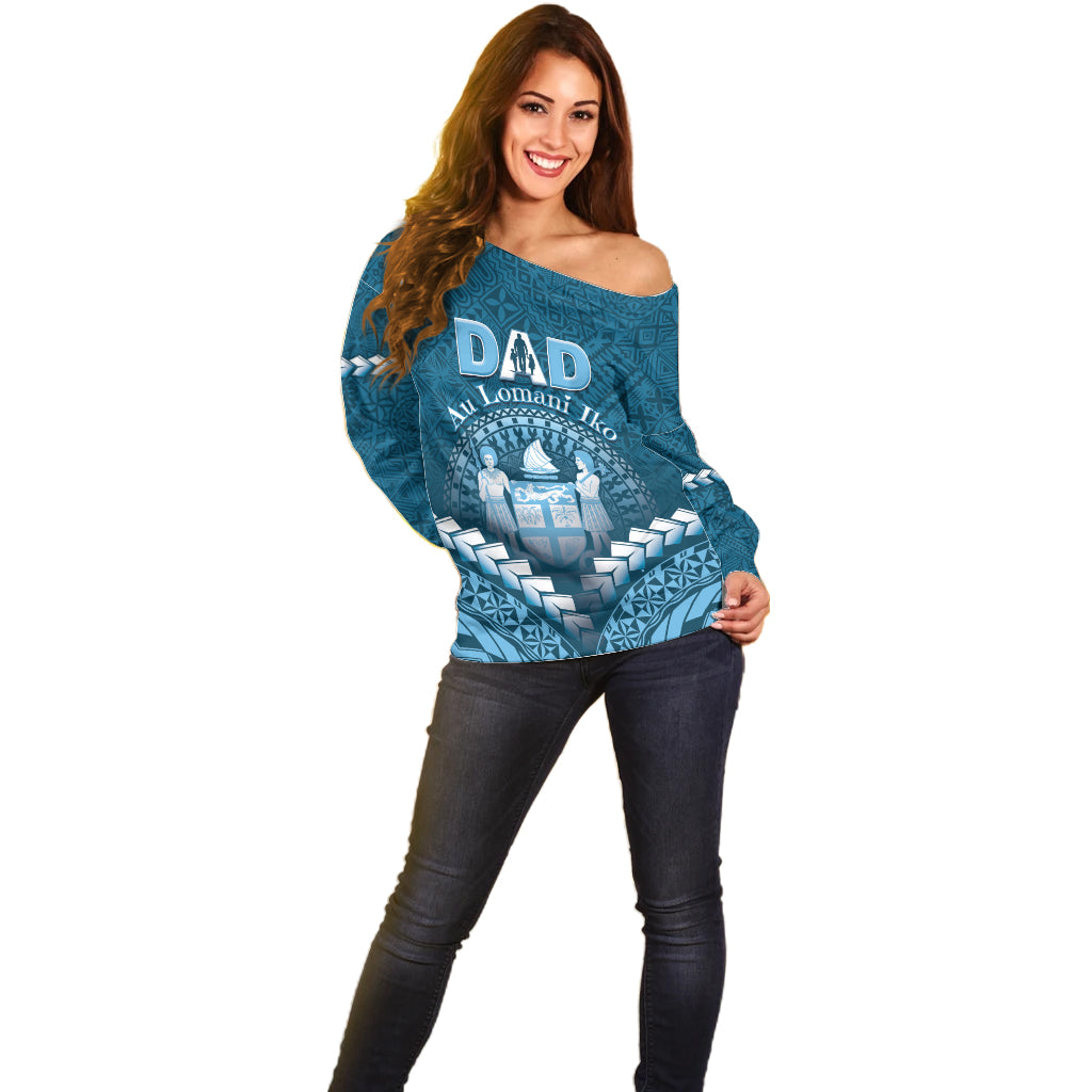Personalised Fiji Happy Father's Day Off Shoulder Sweater Au Lomani Iko Dad Polynesian Tribal LT05 - Polynesian Pride