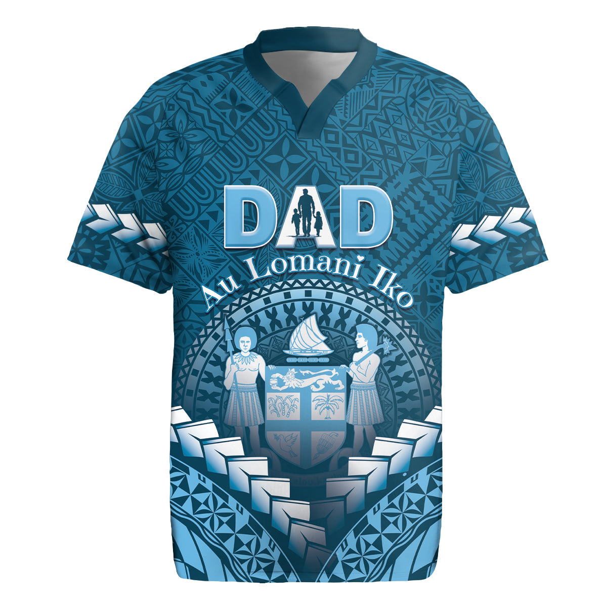 Personalised Fiji Happy Father's Day Rugby Jersey Au Lomani Iko Dad Polynesian Tribal LT05 Blue - Polynesian Pride