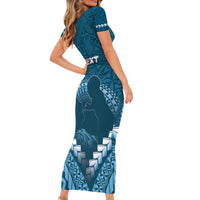Personalised Fiji Happy Father's Day Short Sleeve Bodycon Dress Au Lomani Iko Dad Polynesian Tribal LT05 - Polynesian Pride