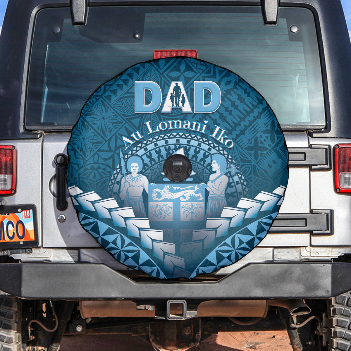 Fiji Happy Father's Day Spare Tire Cover Au Lomani Iko Dad Polynesian Tribal LT05 Blue - Polynesian Pride