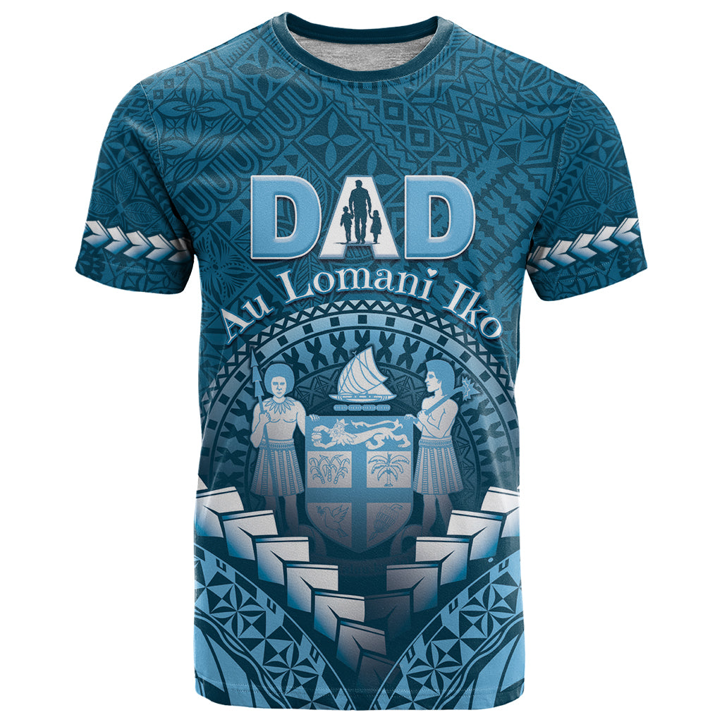 Personalised Fiji Happy Father's Day T Shirt Au Lomani Iko Dad Polynesian Tribal LT05 Blue - Polynesian Pride