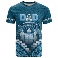 Personalised Fiji Happy Father's Day T Shirt Au Lomani Iko Dad Polynesian Tribal LT05 Blue - Polynesian Pride