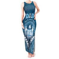 Personalised Fiji Happy Father's Day Tank Maxi Dress Au Lomani Iko Dad Polynesian Tribal LT05 Women Blue - Polynesian Pride