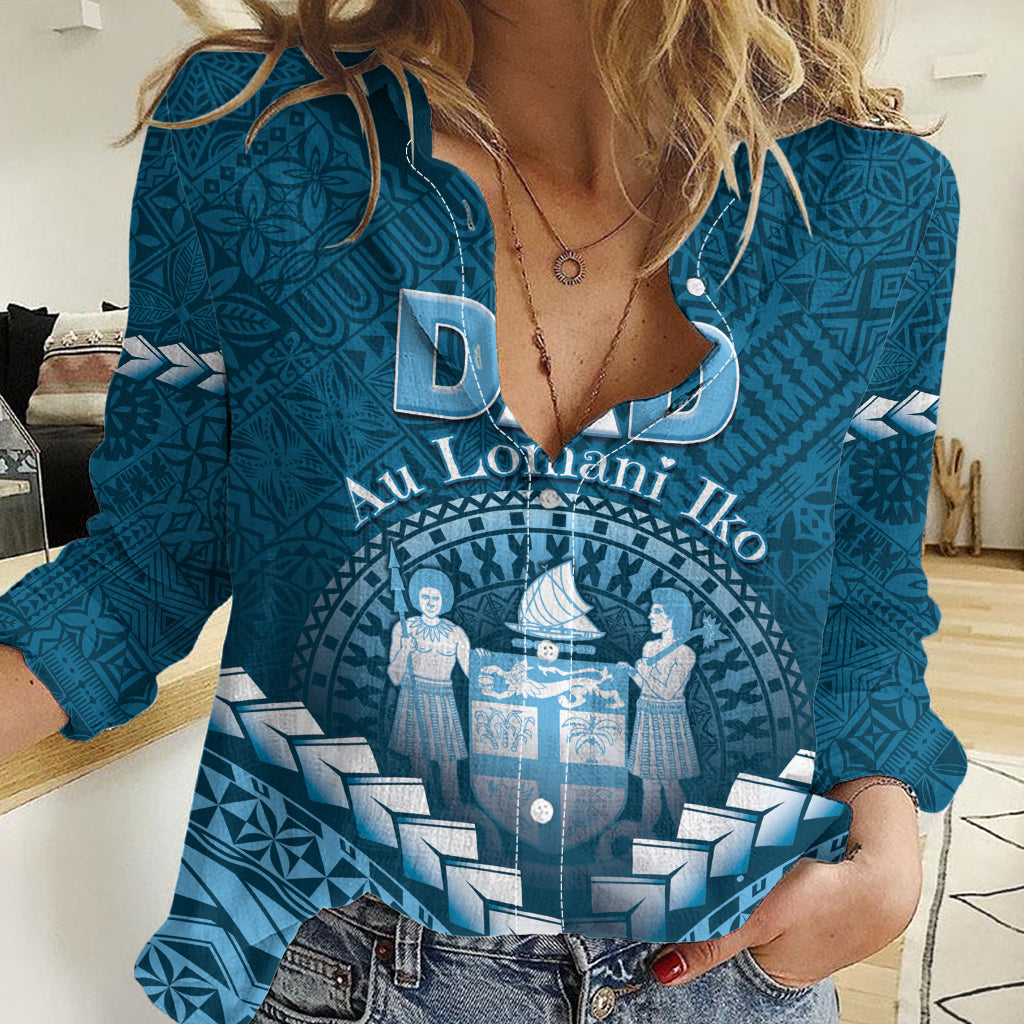 Personalised Fiji Happy Father's Day Women Casual Shirt Au Lomani Iko Dad Polynesian Tribal LT05 Female Blue - Polynesian Pride