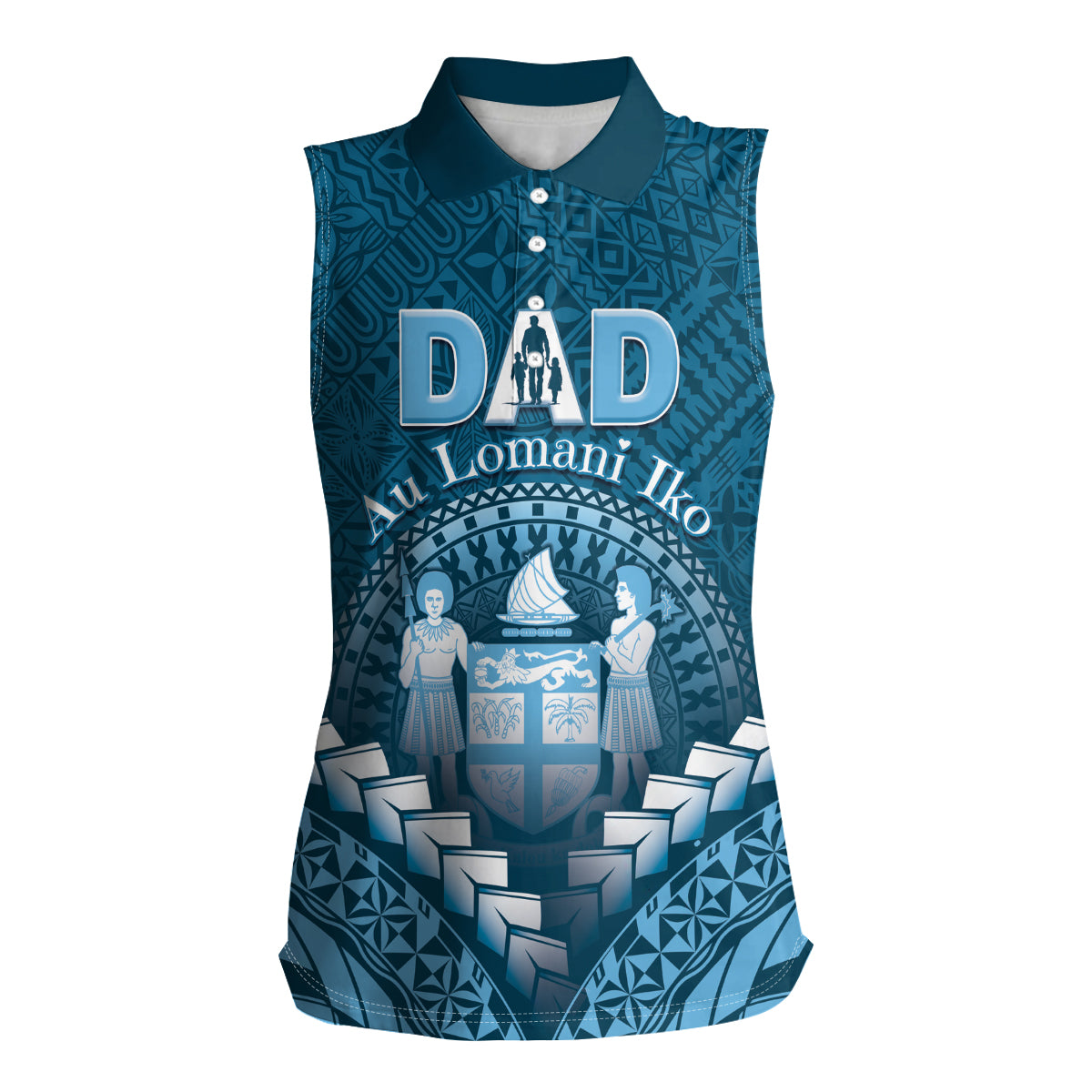Personalised Fiji Happy Father's Day Women Sleeveless Polo Shirt Au Lomani Iko Dad Polynesian Tribal LT05 Female Blue - Polynesian Pride