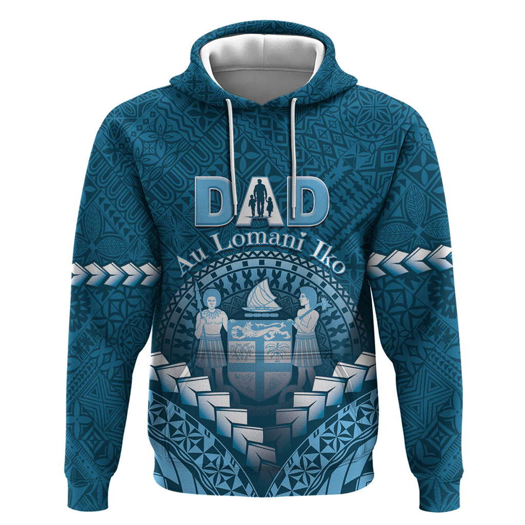 Personalised Fiji Happy Father's Day Zip Hoodie Au Lomani Iko Dad Polynesian Tribal LT05 Pullover Hoodie Blue - Polynesian Pride