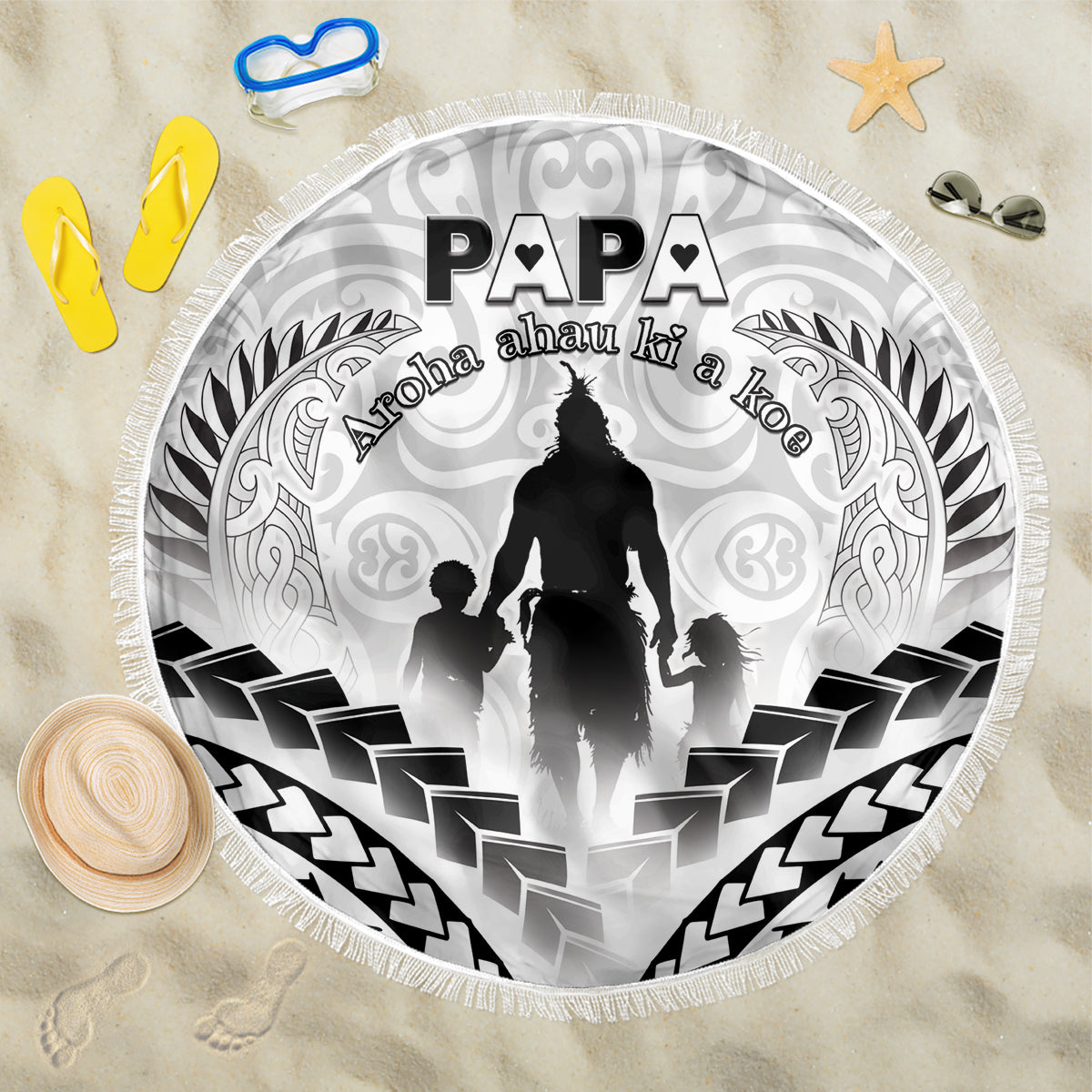 New Zealand Happy Father's Day Beach Blanket Aroha Ahau Ki A Koe Papa Polynesian Tribal LT05 One Size 150cm White - Polynesian Pride
