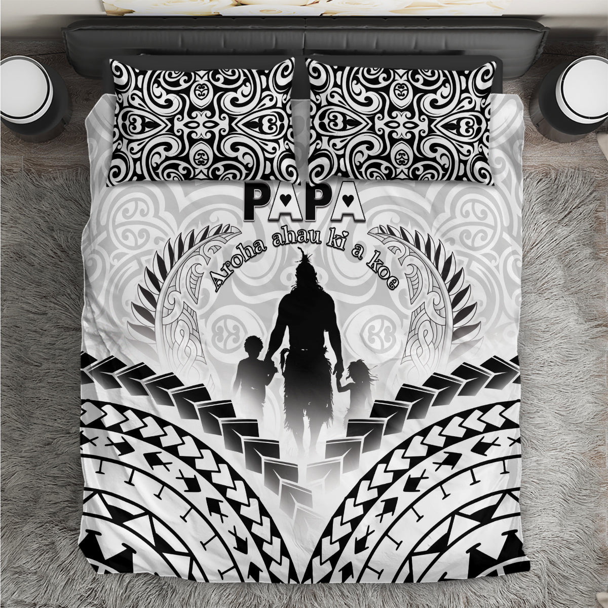 New Zealand Happy Father's Day Bedding Set Aroha Ahau Ki A Koe Papa Polynesian Tribal LT05 White - Polynesian Pride