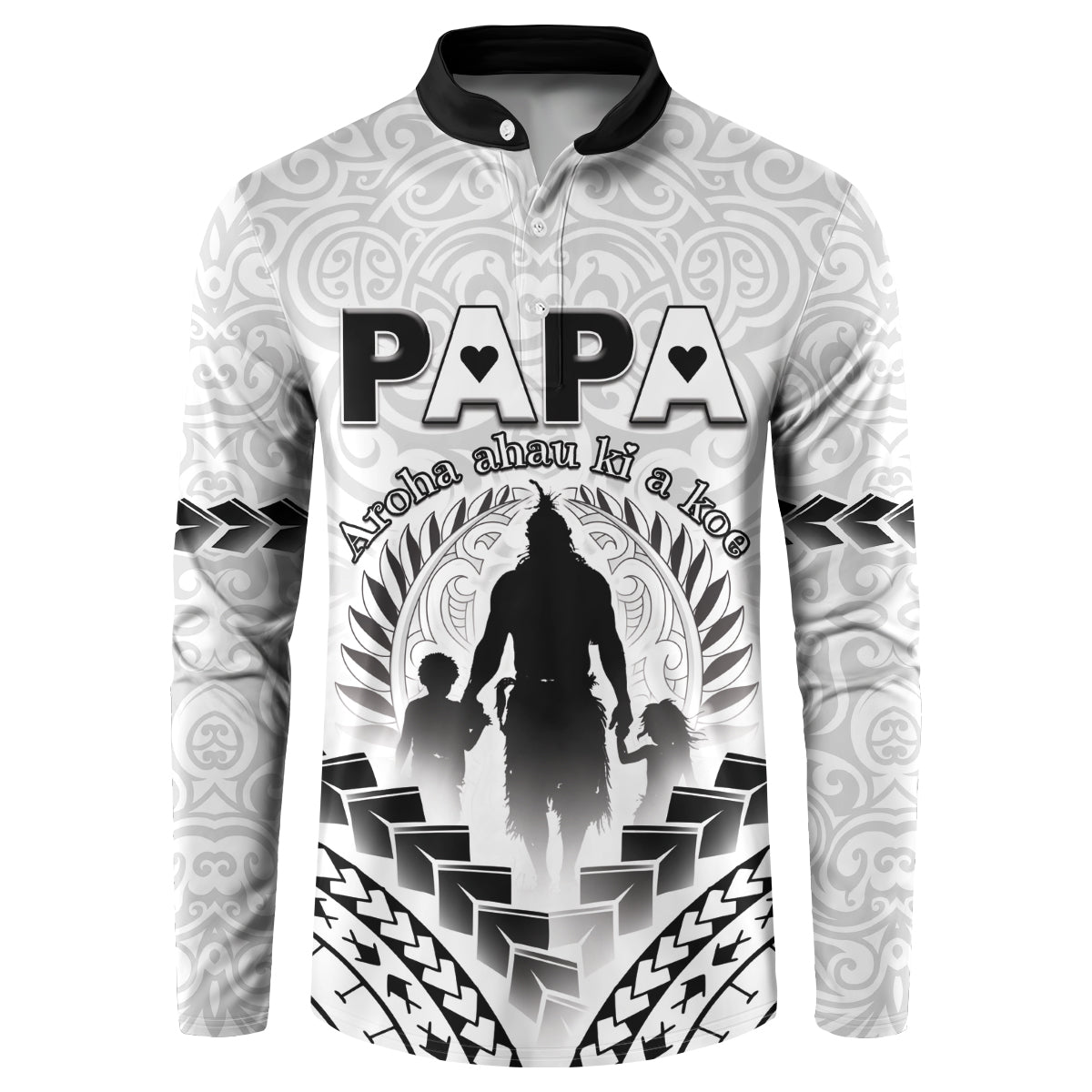 Personalised New Zealand Happy Father's Day Button Sweatshirt Aroha Ahau Ki A Koe Papa Polynesian Tribal LT05 White - Polynesian Pride