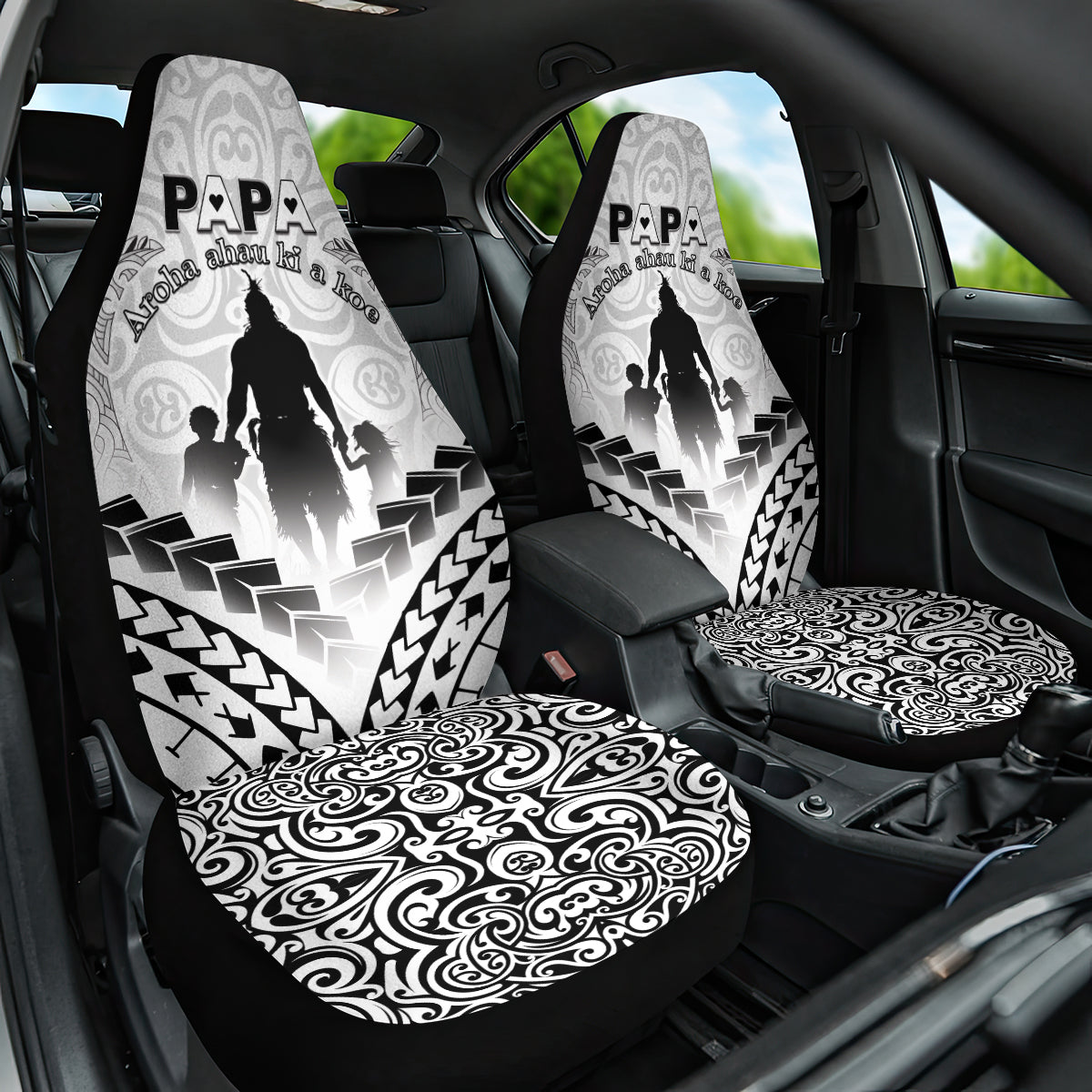 New Zealand Happy Father's Day Car Seat Cover Aroha Ahau Ki A Koe Papa Polynesian Tribal LT05 One Size White - Polynesian Pride