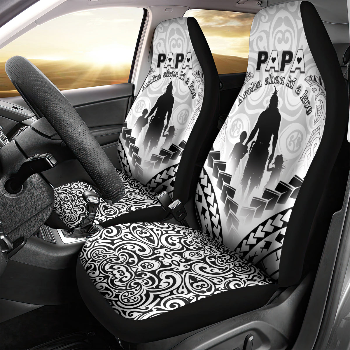 New Zealand Happy Father's Day Car Seat Cover Aroha Ahau Ki A Koe Papa Polynesian Tribal LT05 - Polynesian Pride