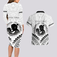 Personalised New Zealand Happy Father's Day Couples Matching Long Sleeve Bodycon Dress and Hawaiian Shirt Aroha Ahau Ki A Koe Papa Polynesian Tribal LT05 - Polynesian Pride