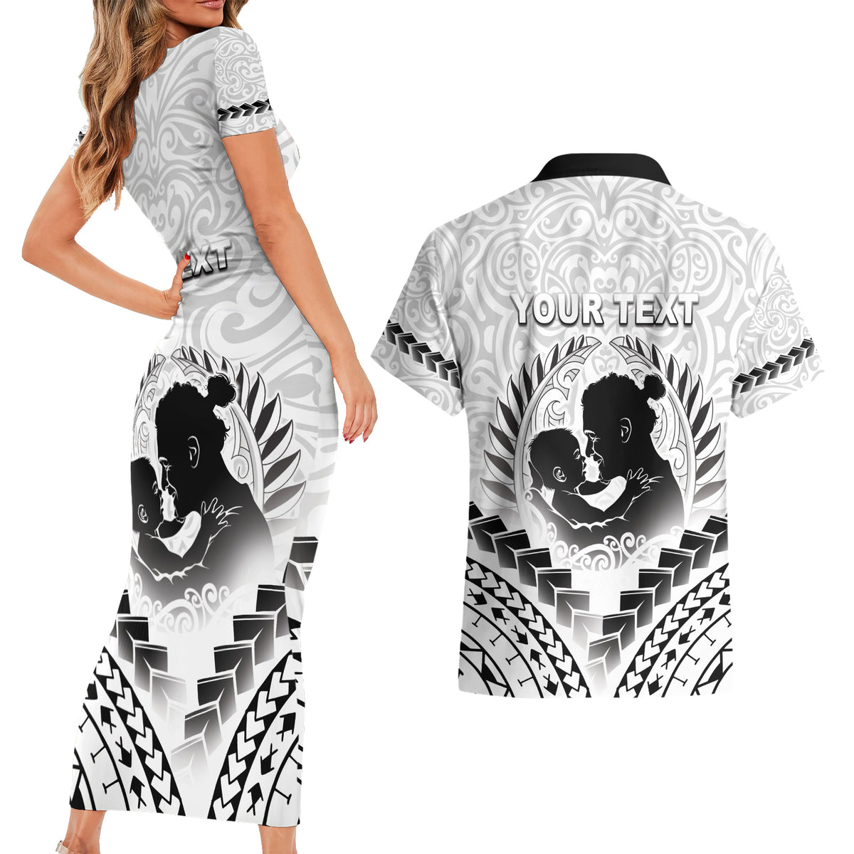 Personalised New Zealand Happy Father's Day Couples Matching Short Sleeve Bodycon Dress and Hawaiian Shirt Aroha Ahau Ki A Koe Papa Polynesian Tribal LT05 - Polynesian Pride