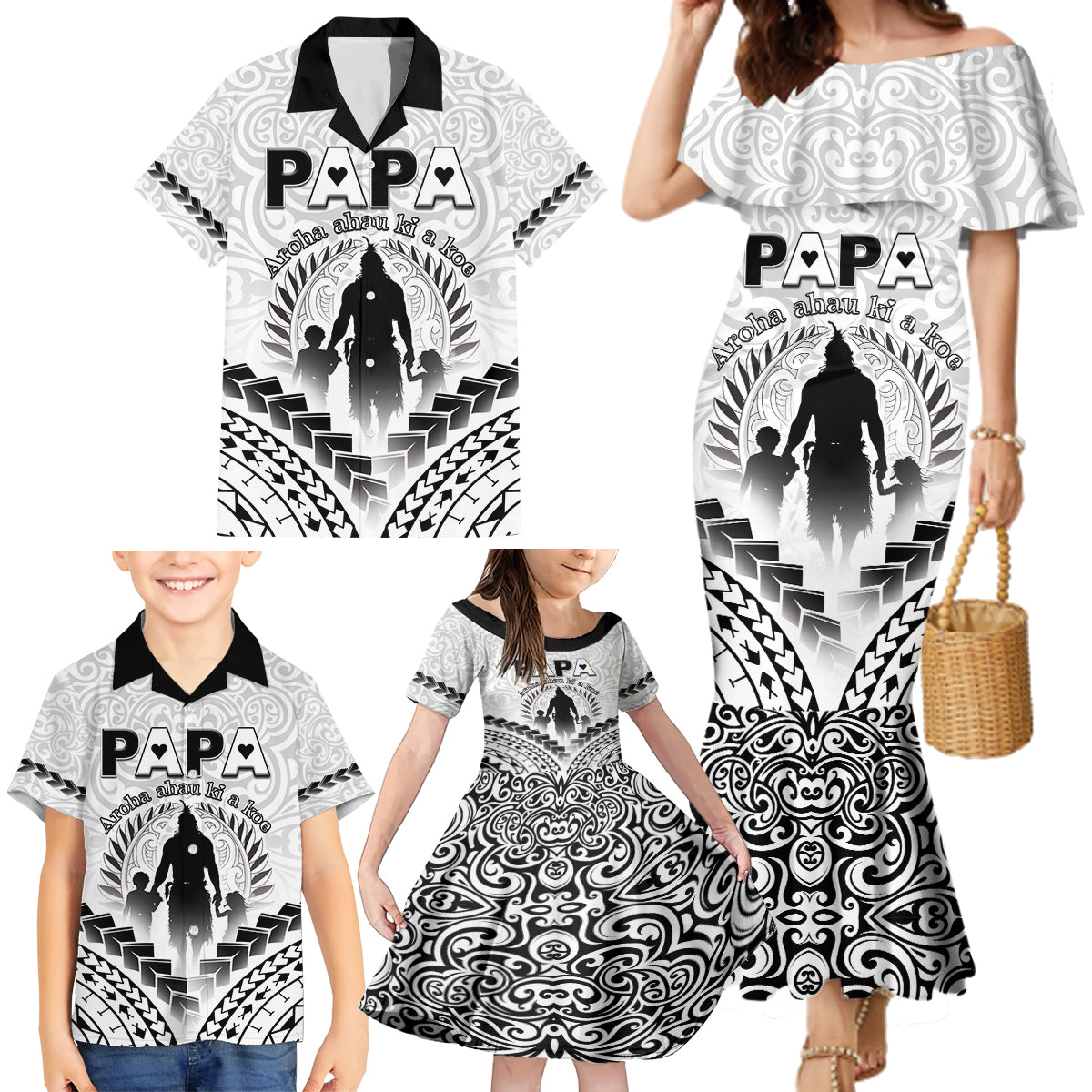 Personalised New Zealand Happy Father's Day Family Matching Mermaid Dress and Hawaiian Shirt Aroha Ahau Ki A Koe Papa Polynesian Tribal LT05 - Polynesian Pride