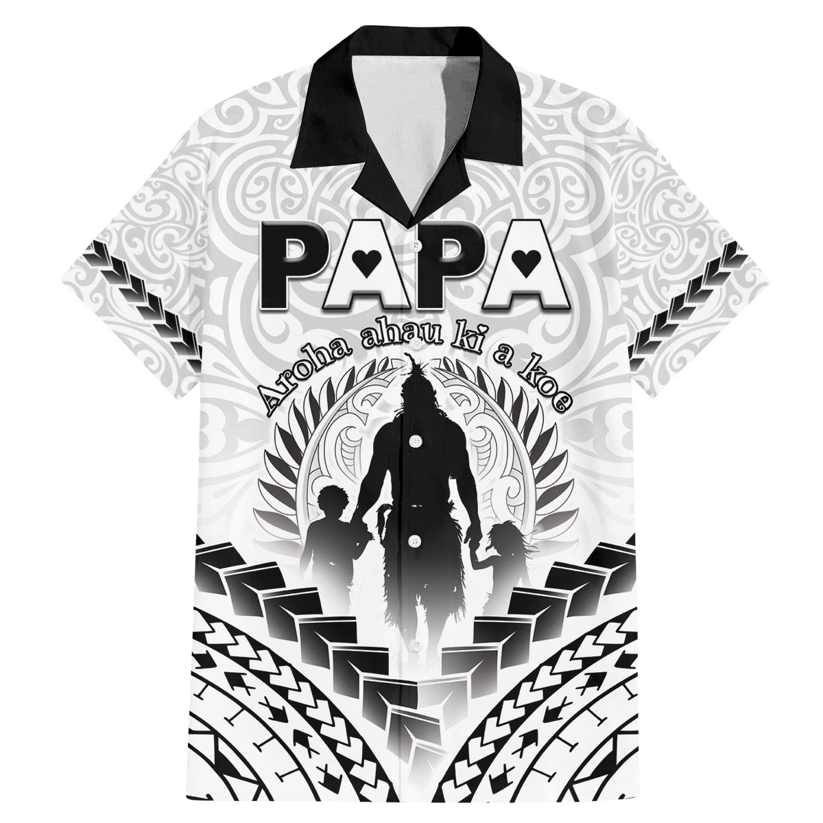 Personalised New Zealand Happy Father's Day Family Matching Mermaid Dress and Hawaiian Shirt Aroha Ahau Ki A Koe Papa Polynesian Tribal LT05 Dad's Shirt - Short Sleeve White - Polynesian Pride