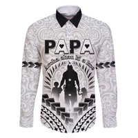 Personalised New Zealand Happy Father's Day Family Matching Mermaid Dress and Hawaiian Shirt Aroha Ahau Ki A Koe Papa Polynesian Tribal LT05 Dad's Shirt - Long Sleeve White - Polynesian Pride