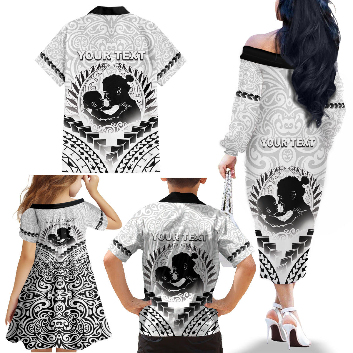 Personalised New Zealand Happy Father's Day Family Matching Off The Shoulder Long Sleeve Dress and Hawaiian Shirt Aroha Ahau Ki A Koe Papa Polynesian Tribal LT05 - Polynesian Pride