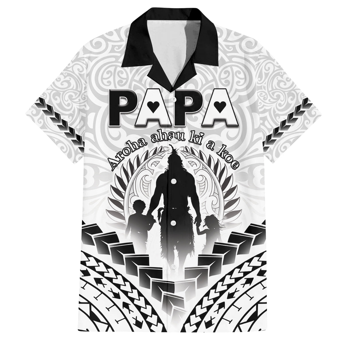 Personalised New Zealand Happy Father's Day Family Matching Off The Shoulder Long Sleeve Dress and Hawaiian Shirt Aroha Ahau Ki A Koe Papa Polynesian Tribal LT05 Dad's Shirt - Short Sleeve White - Polynesian Pride