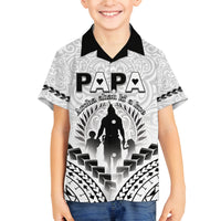 Personalised New Zealand Happy Father's Day Family Matching Off The Shoulder Long Sleeve Dress and Hawaiian Shirt Aroha Ahau Ki A Koe Papa Polynesian Tribal LT05 Son's Shirt White - Polynesian Pride