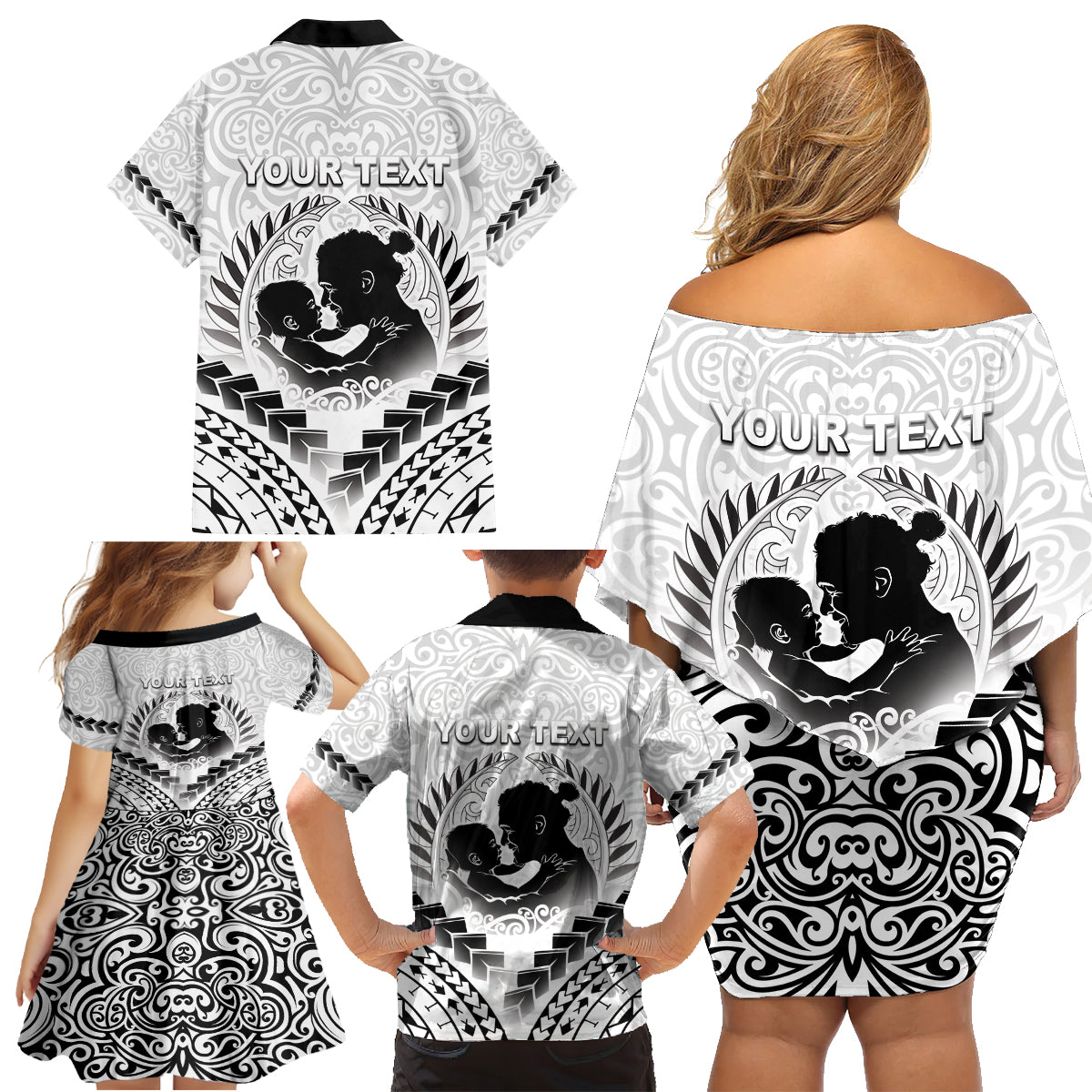 Personalised New Zealand Happy Father's Day Family Matching Off Shoulder Short Dress and Hawaiian Shirt Aroha Ahau Ki A Koe Papa Polynesian Tribal LT05 - Polynesian Pride
