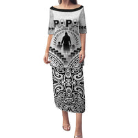Personalised New Zealand Happy Father's Day Family Matching Puletasi and Hawaiian Shirt Aroha Ahau Ki A Koe Papa Polynesian Tribal LT05 Mom's Dress White - Polynesian Pride