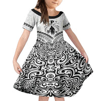 Personalised New Zealand Happy Father's Day Family Matching Short Sleeve Bodycon Dress and Hawaiian Shirt Aroha Ahau Ki A Koe Papa Polynesian Tribal LT05 Daughter's Dress White - Polynesian Pride