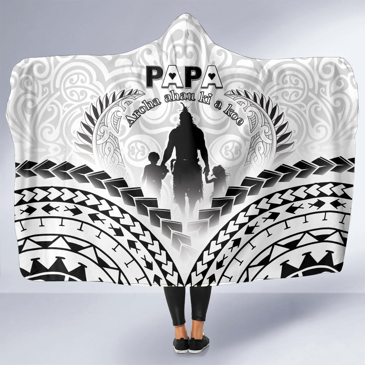 New Zealand Happy Father's Day Hooded Blanket Aroha Ahau Ki A Koe Papa Polynesian Tribal LT05 - Polynesian Pride